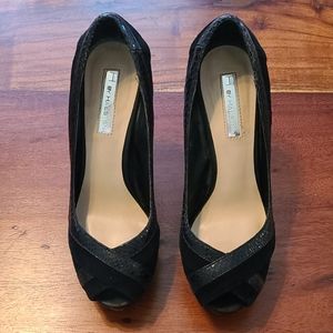 BLACK SUEDE & SNAKE PRINT LEATHER PUMP HEELS